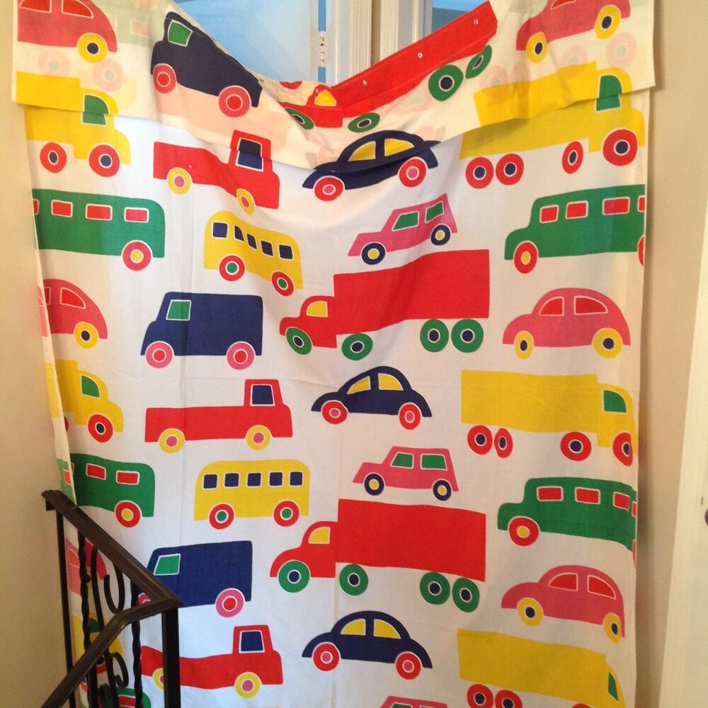 Vintage 70's Marimekko Dan River Bo Boo Cars Trucks Fabric Shower Curtain